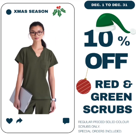 Get 10% Off Red & Green Scrubs this Xmas Season