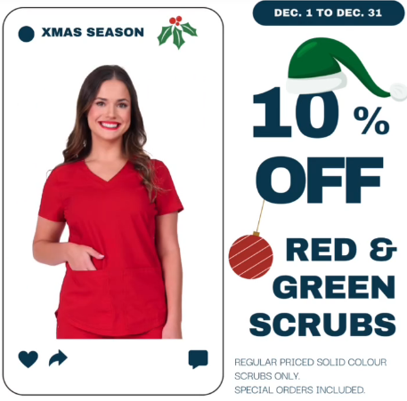 Get 10% Off Red & Green Scrubs this Xmas Season