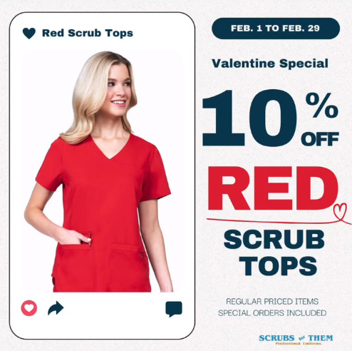 10% Off Red Scrubs Tops